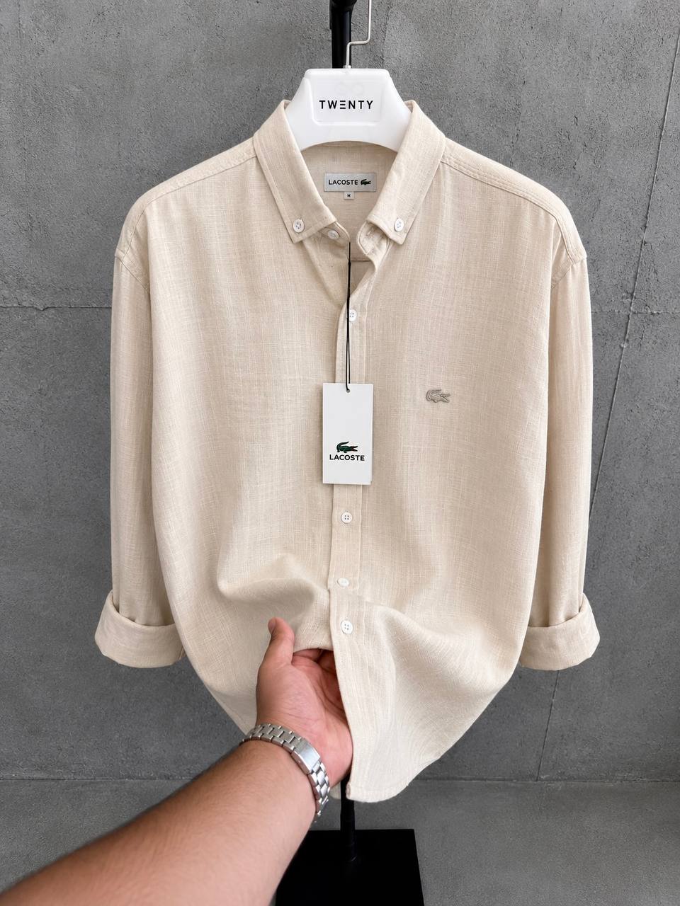 Lacoste-Bej-Ham Keten Gömlek-Yazlık