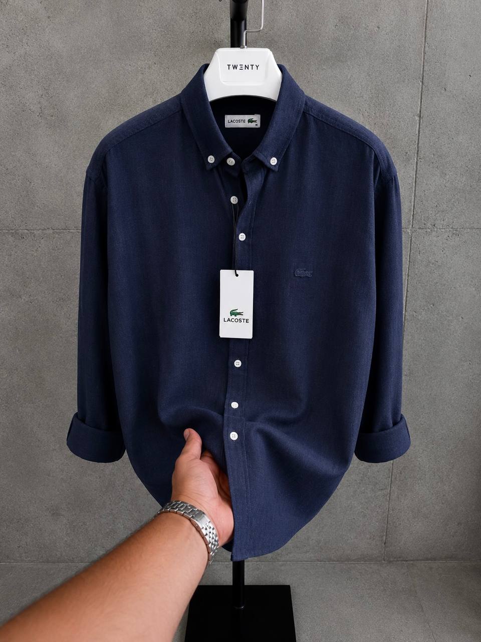 Lacoste-Lacivert-Ham Keten Gömlek-Yazlık