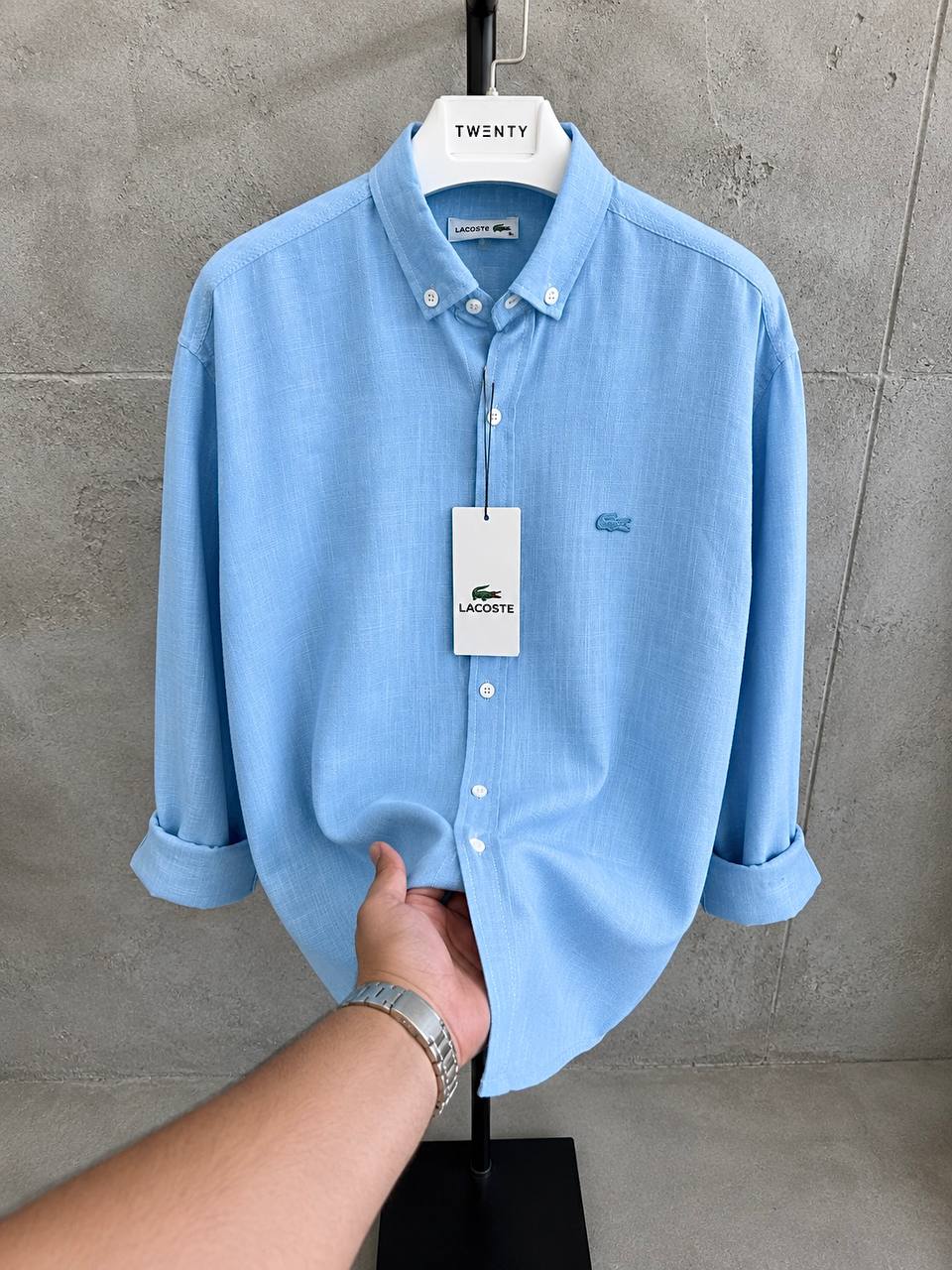 Lacoste-Bebe mavi-Ham Keten Gömlek-Yazlık