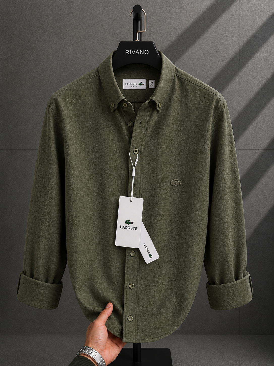 Lacoste-Haki Yeşil-Keten Gömlek-Yazlık