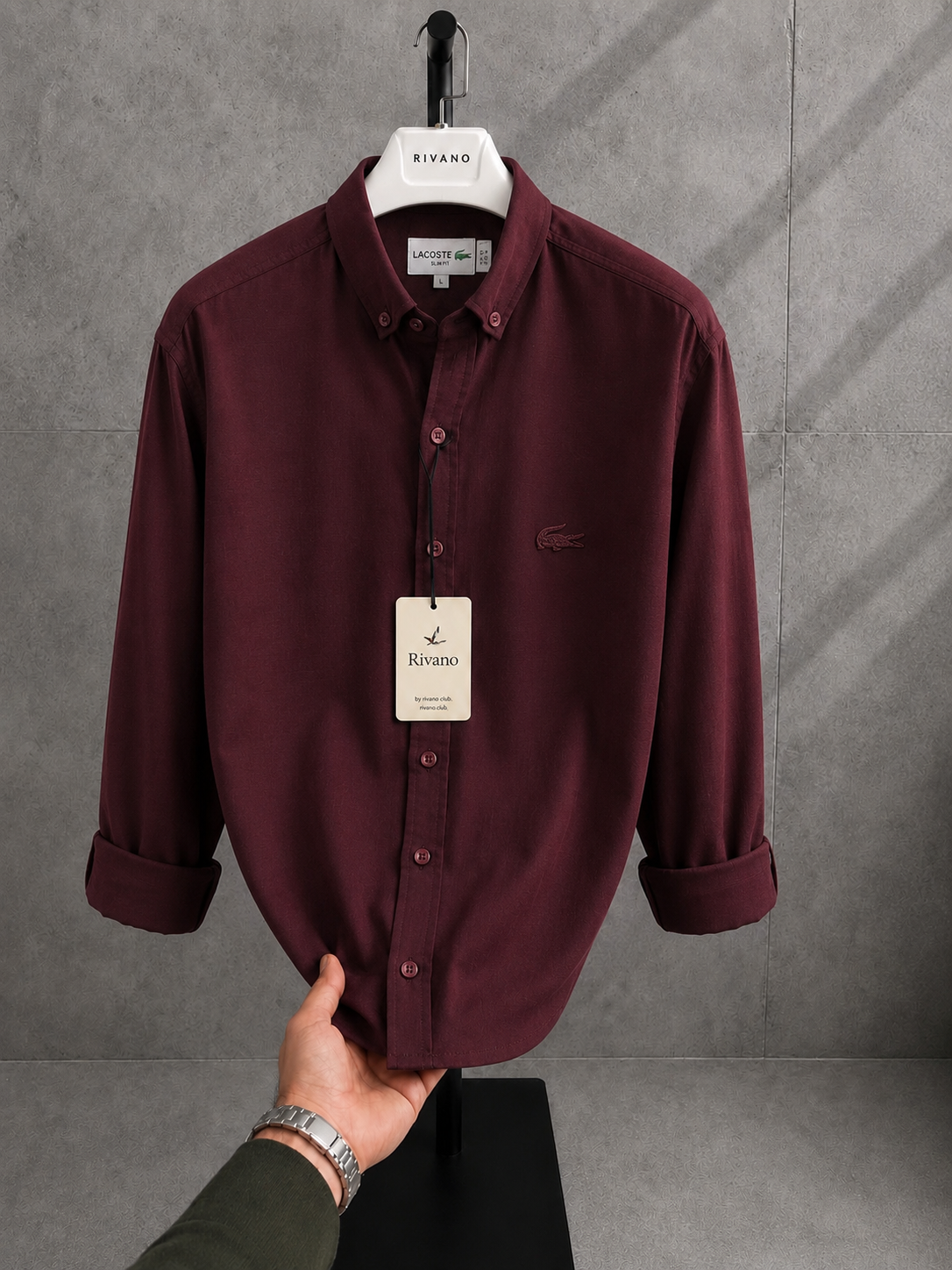 Lacoste-Bordo(Mürdüm)-Keten pamuk Gömlek-Yazlık