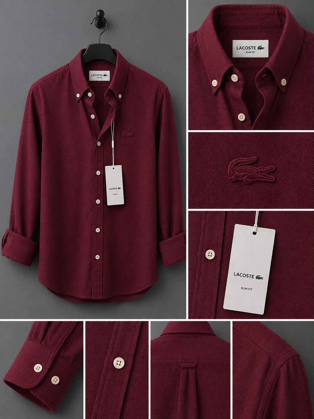 Lacoste-oxford pamuk-Gömlek-Yazlık(Mürdüm Bordo)